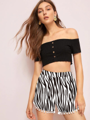 Women's black white tiger stripes Summer Comfortable Black Shorts