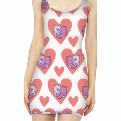 Heart and bear print vest dress