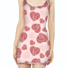 Pink and red heart printed vest dress