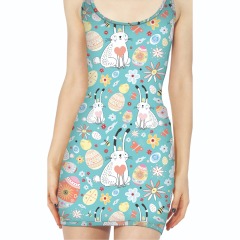 Sky blue rabbit printed vest dress