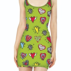 Green love print vest dress