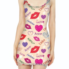 Apricot and Lip Print Vest Dress