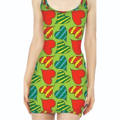 Green and colorful heart printed vest dress
