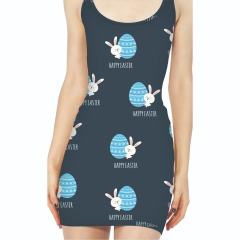 Navy rabbite printed vest dress