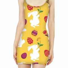 Yellow rabbit printed vest dress