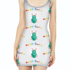 Green rabbit printed vest dress