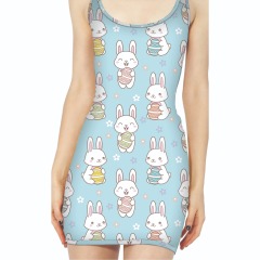 Light blue rabbit printed vest dress