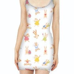 White rabbit printed vest dress
