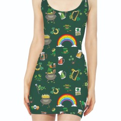 Rainbow green background printed vest dress