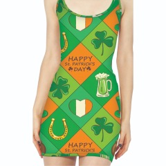 Green and glod printed vest dress