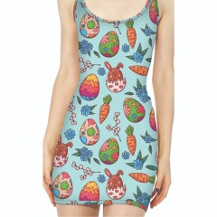 Green and pink egg printed vest dress