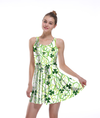 White Background Green Leaf Sleeveless dress