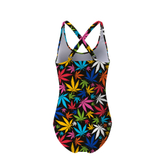 White Background Colorful Leaves Criss Cross Bodysuits