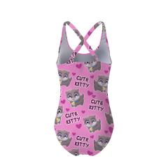 White Background pink cats prints criss cross bodysuits