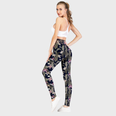 Pink floral and navy background printed leggings