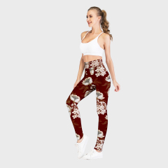 White floral and red backgrount printed leggings