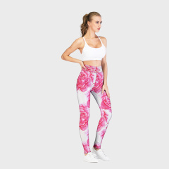 Pink flower high waist leggings