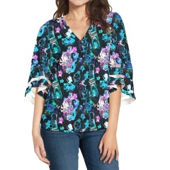 Lace-trimmed chiffon top