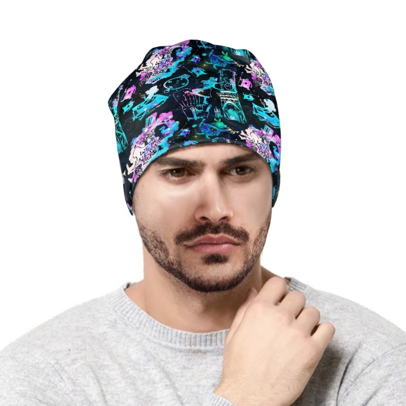 Thin adult full-print pullover cap