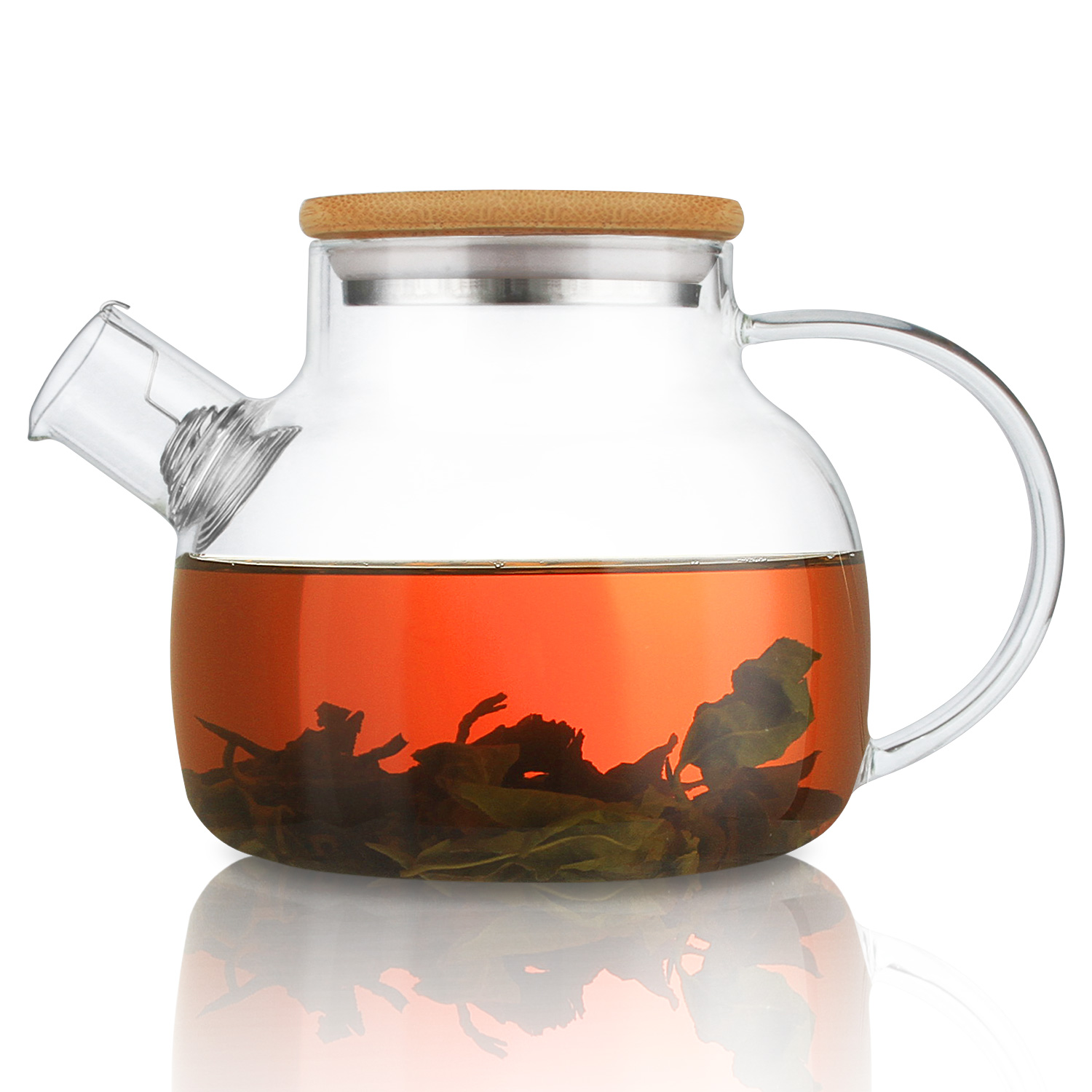 Clear Borosilicate Glass Teapot with Bamboo Lid 30.4oz