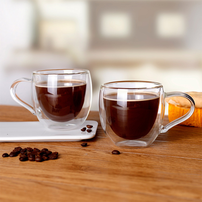 CnGlass 9.5oz. Tea Cup Double Wall borosilicate Glass Coffee Mug With Handle