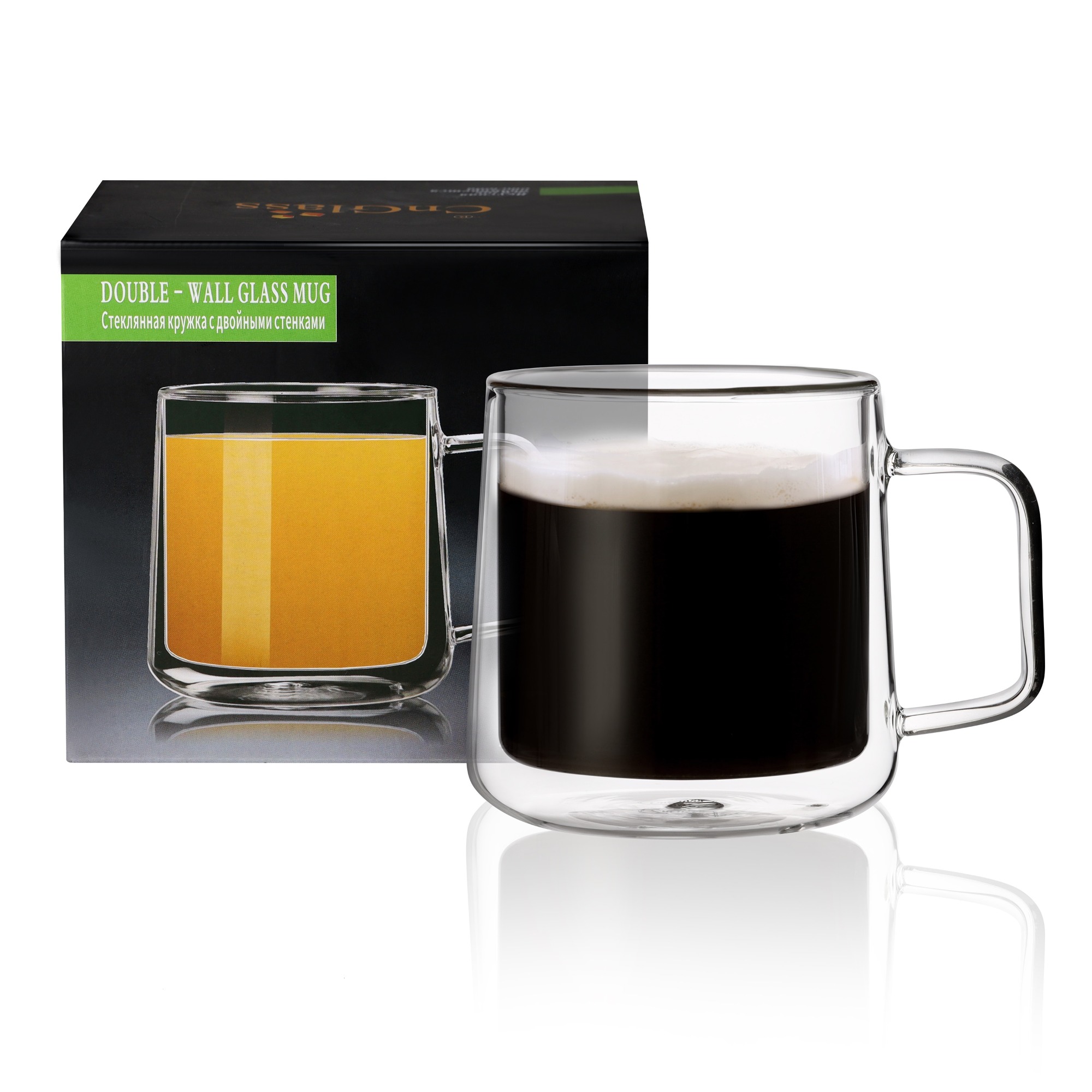 CnGlass Glass Tea Cup Borosilicate Double Wall Glass Coffee Mugs 15.2oz For Milk ,1Set of 1