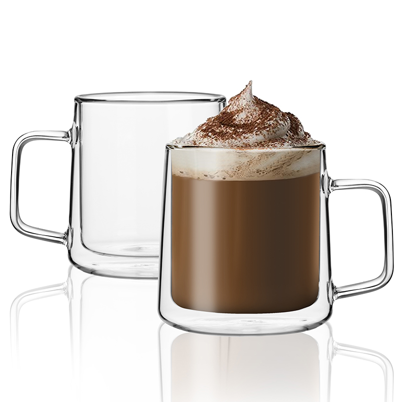 CnGlass Milk Mug Double Wall Borosilicate Glass Coffee Mugs 10oz,Set of 2