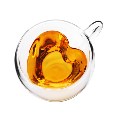 CnGlass 8.5oz. Double Wall Borosilicate Glass Espresso Cup Heart Shaped Glass Coffee Mug With Handle