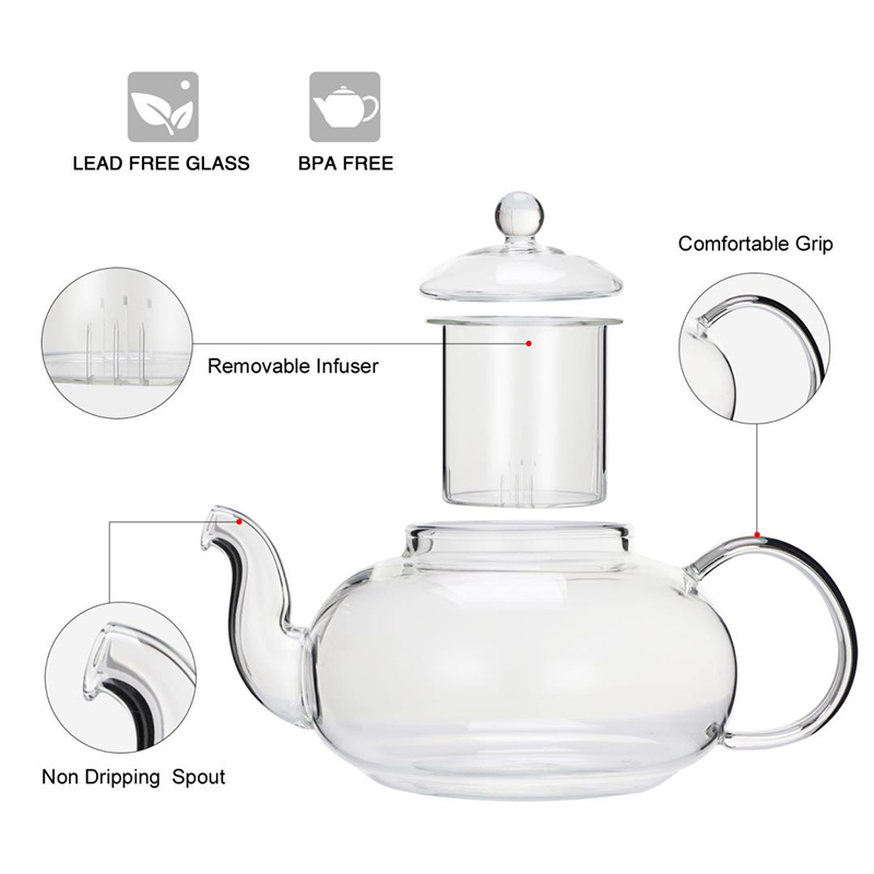 Clear Glass Tea Set Borosilicate Glass Teapot with Removable Infuser 33.8oz