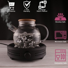 Clear Borosilicate Glass Teapot with Bamboo Lid 30.4oz