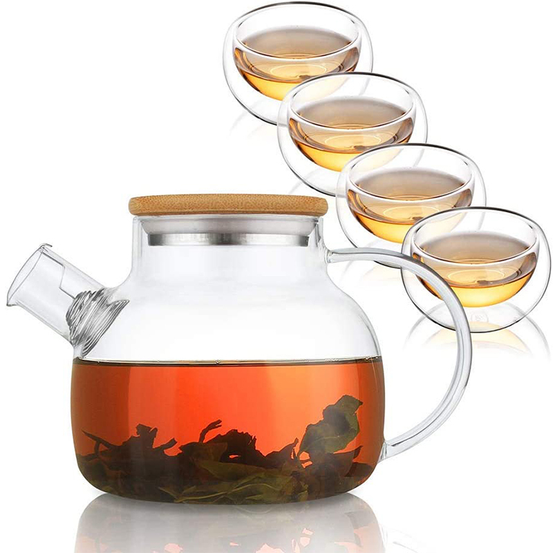 Clear Borosilicate Glass Teapot with Bamboo Lid 30.4oz