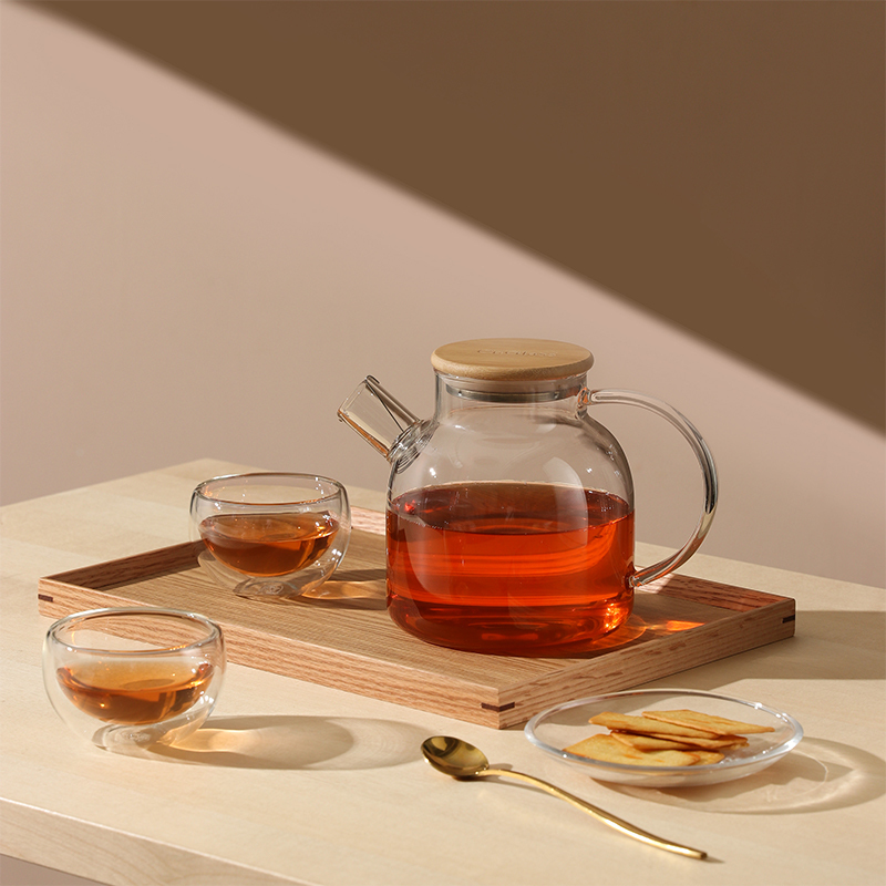 Clear Borosilicate Glass Teapot With Bamboo Lid And Strainer 40.6oz