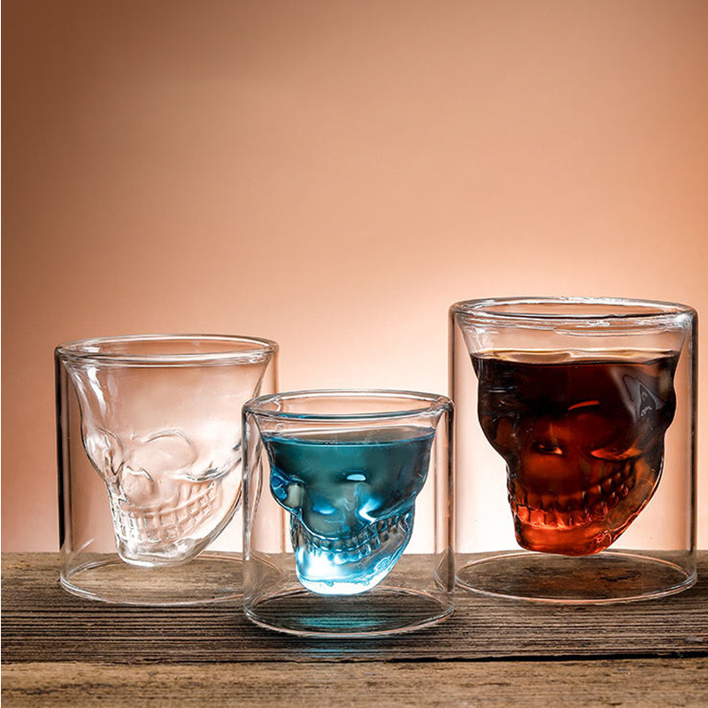 High Quality Borosilicate Skeleton Shaped Beer Glass Double Wall Cold Resistant Whiskey Cup 80ml