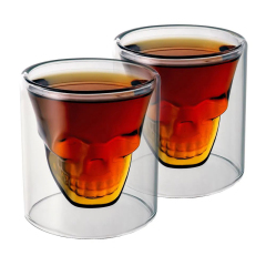 High Quality Borosilicate Skeleton Shaped Beer Glass Double Wall Cold Resistant Whiskey Cup 80ml