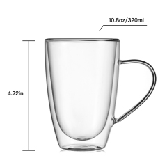 High Quality Double Wall Borosilicate Thermal Insulated Glass Drinking Cup 10.8oz. For Milk