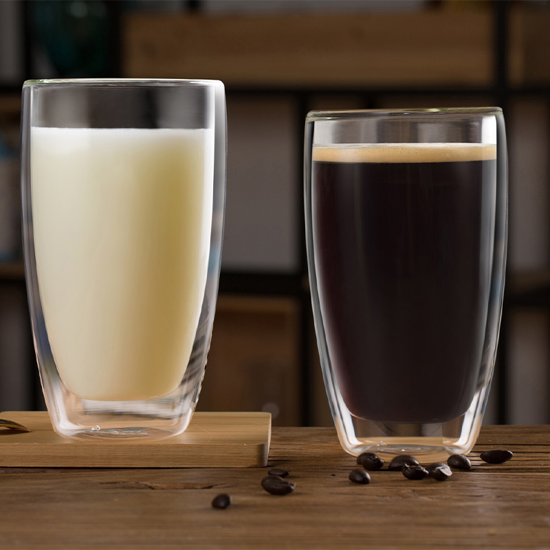 High Quality Borosilicate Glass Milk Cup Double Wall Insulated Glass Coffee Cup13.5oz.