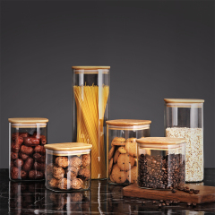 Borosilicate Large Capacity Airtight Bamboo Lid Glass Storage Jar