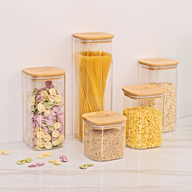 Borosilicate Large Capacity Airtight Bamboo Lid Glass Storage Jar