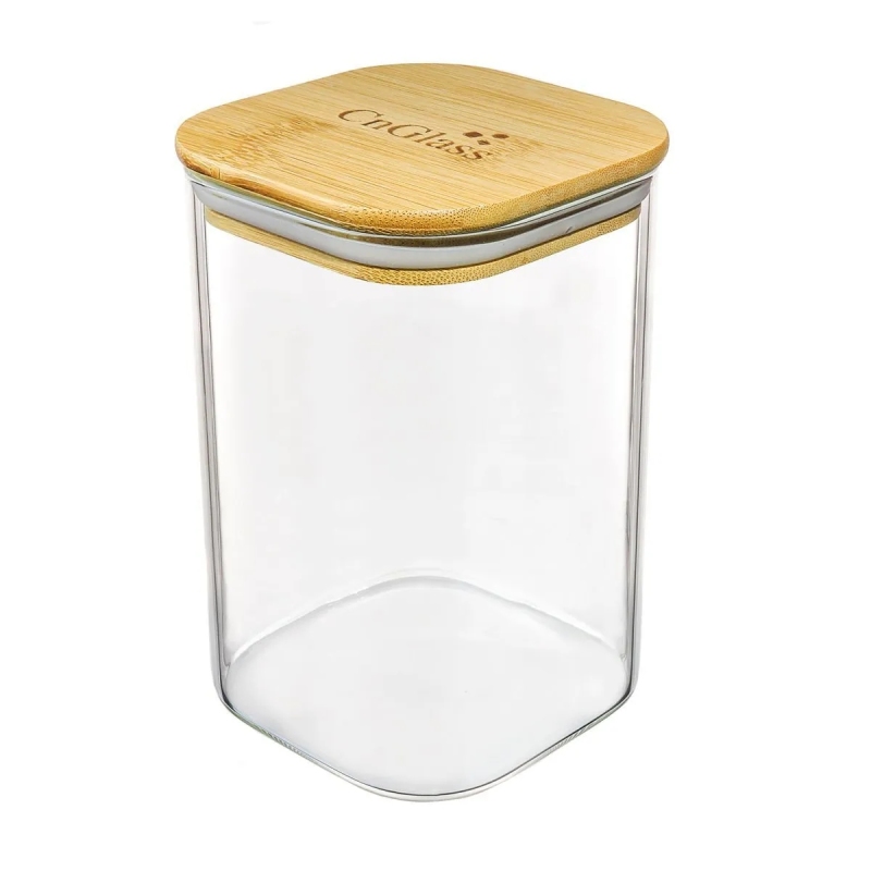 Borosilicate Large Capacity Airtight Bamboo Lid Glass Storage Jar