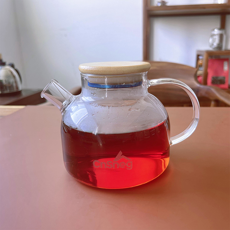 CnSneg Clear Borosilicate Glass Teapot With Bamboo Lid And Strainer