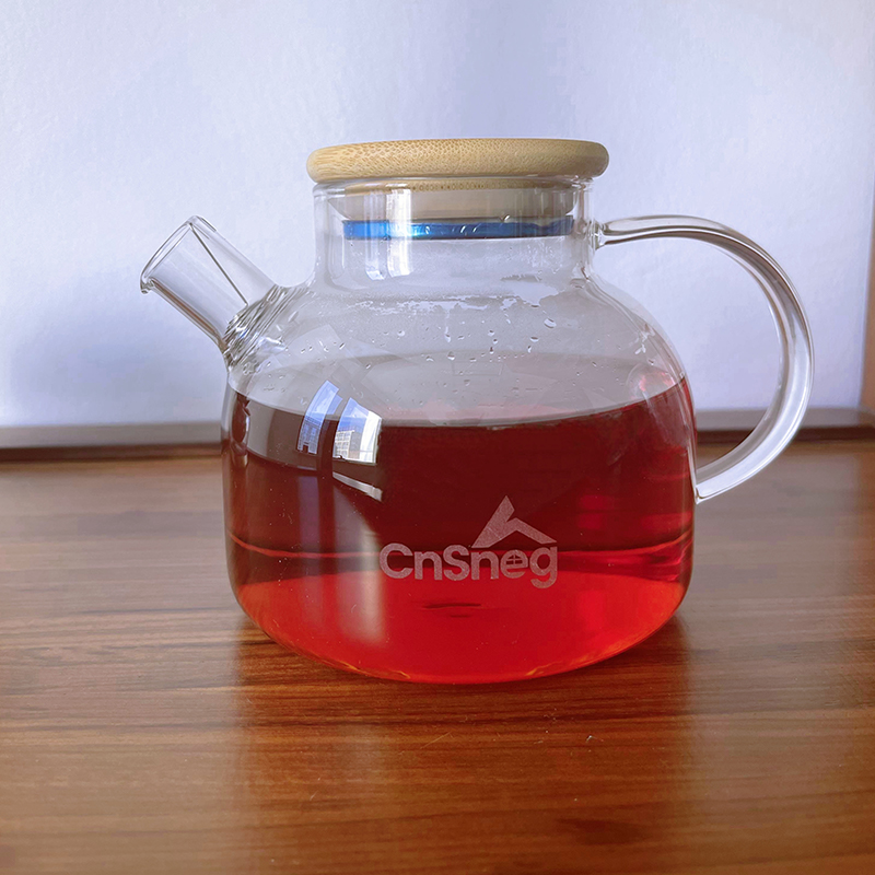 CnSneg Clear Borosilicate Glass Teapot With Bamboo Lid And Strainer