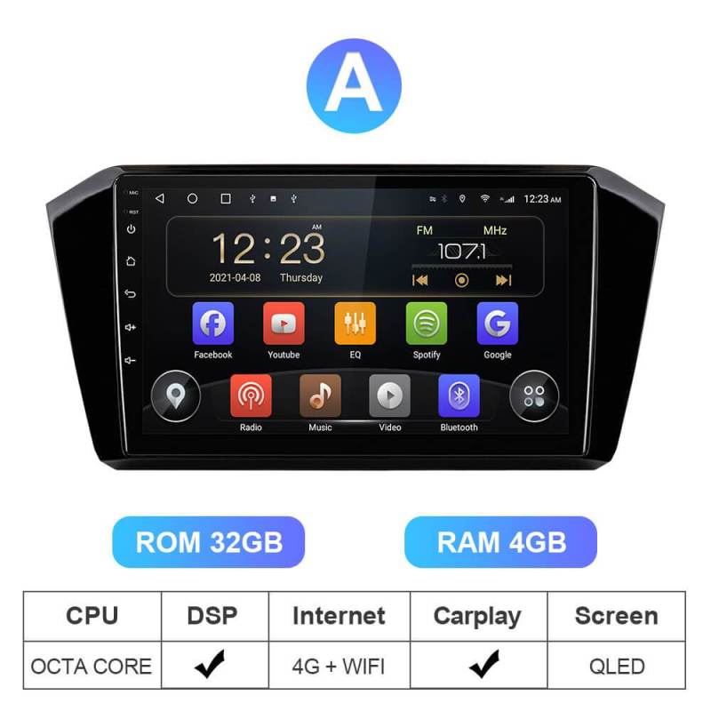 T72 QLED 4G Sim card Auto radio For VW/Volkswagen Passat B8 2015-