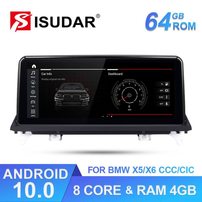 Isudar Qualcomm Android 10 1 DIN Car DVD Player for BMW X5 E70/X6 E71/F20