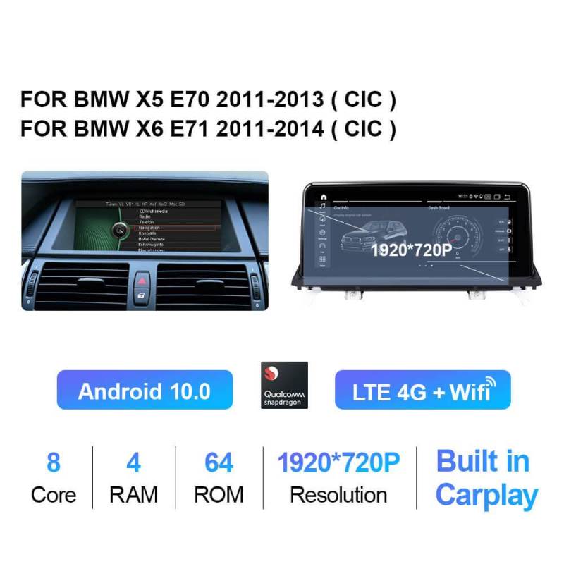 Isudar Qualcomm Android 10 1 DIN Car DVD Player for BMW X5 E70/X6 E71/F20