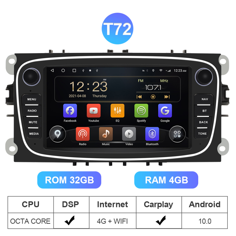 Isudar Wireless carplay Android 10 Car Radio For FORD/Focus/S-MAX/Mondeo/C-MAX/Galaxy