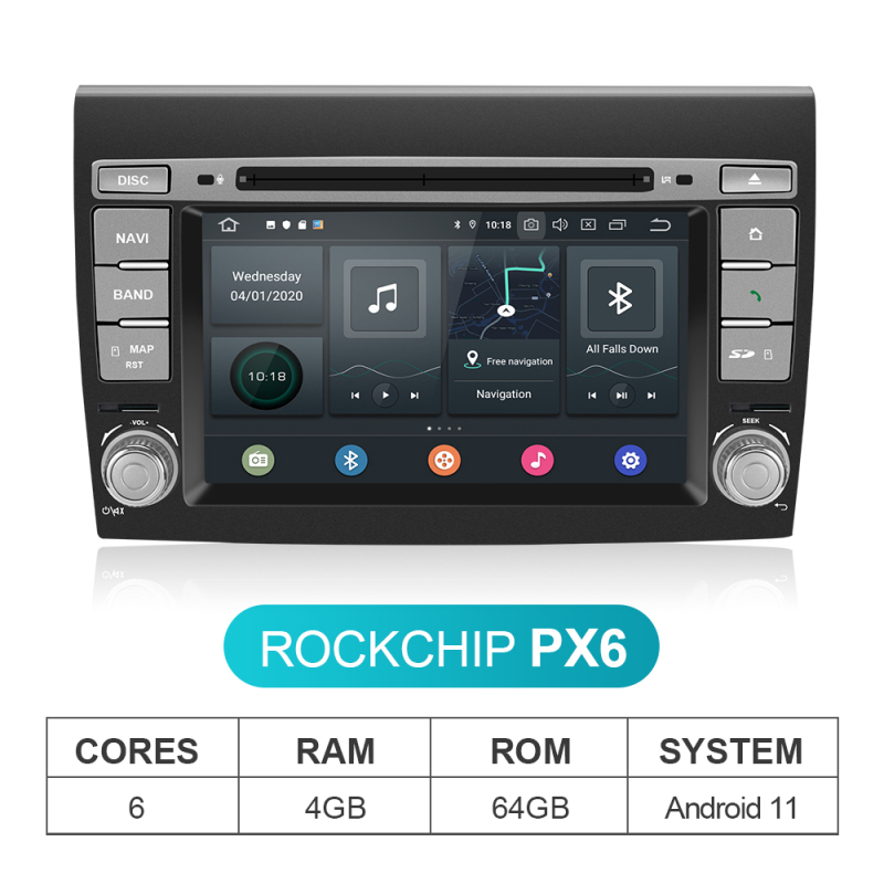 Isudar Android 11 PX6 2 Din For Fiat/Bravo 2007- 2012