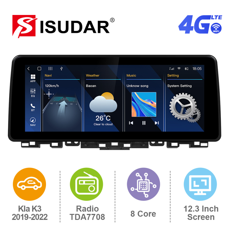 ISUDAR 12.3 Inch 2K Android 12 Car Radio For Kia K3 Cerato 4 Forte 2019-2022