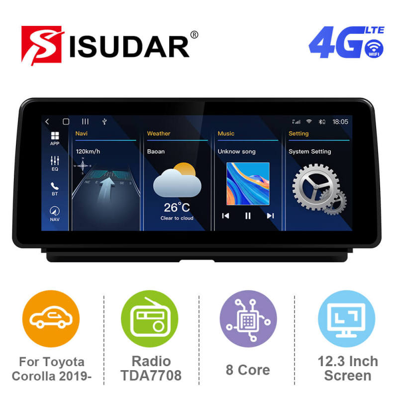 ISUDAR 12.3 Inch Android 12 Car Radio For Toyota Corolla 2019-2023 GPS Auto Multimedia Stereo Player