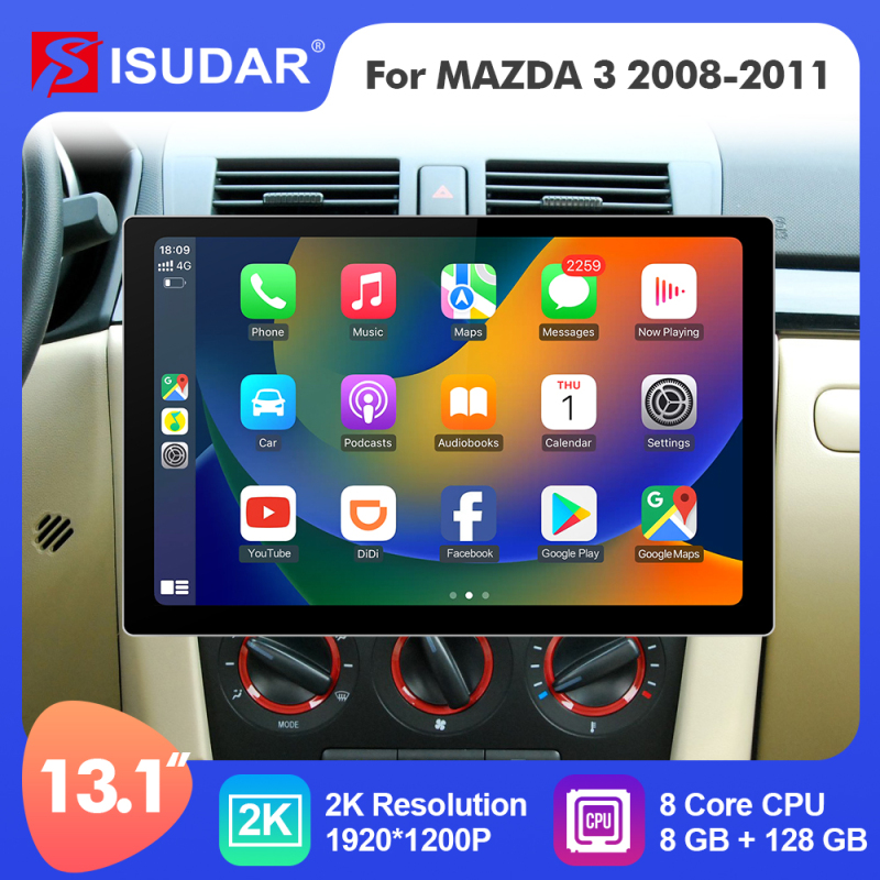 ISUDAR 2K 13.1'' Android 10 Car Multimedia Radio Player For MAZDA 3 2004 2005 2006-2009