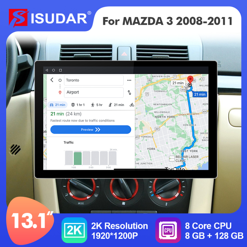 ISUDAR 2K 13.1'' Android 10 Car Multimedia Radio Player For MAZDA 3 2004 2005 2006-2009